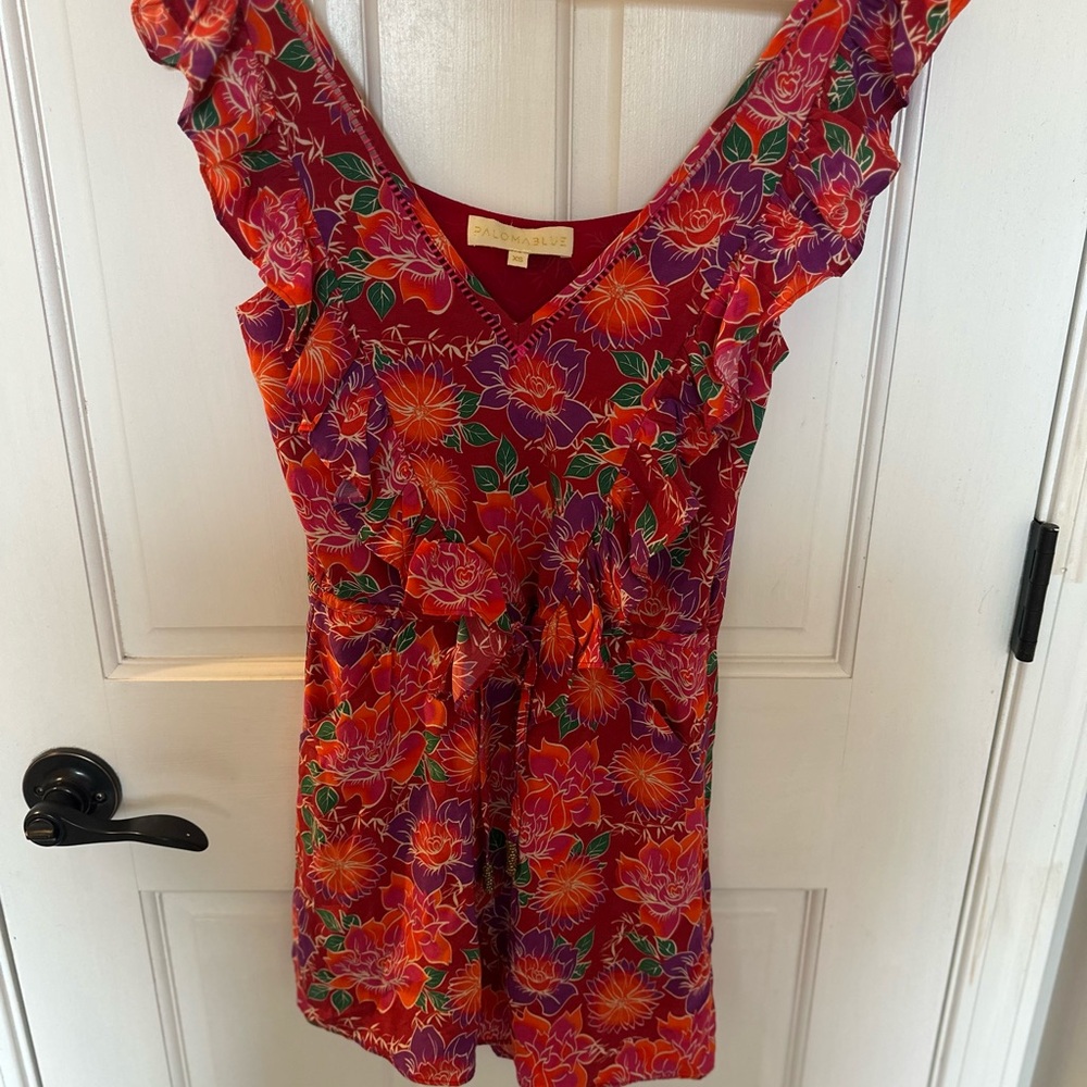 Floral Red Jumpsuit with Ruffle Sleeves